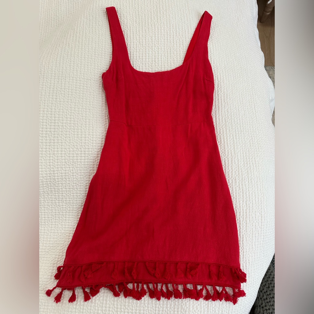 Lulu's Scarlet Mini Dress With Tassel Hem